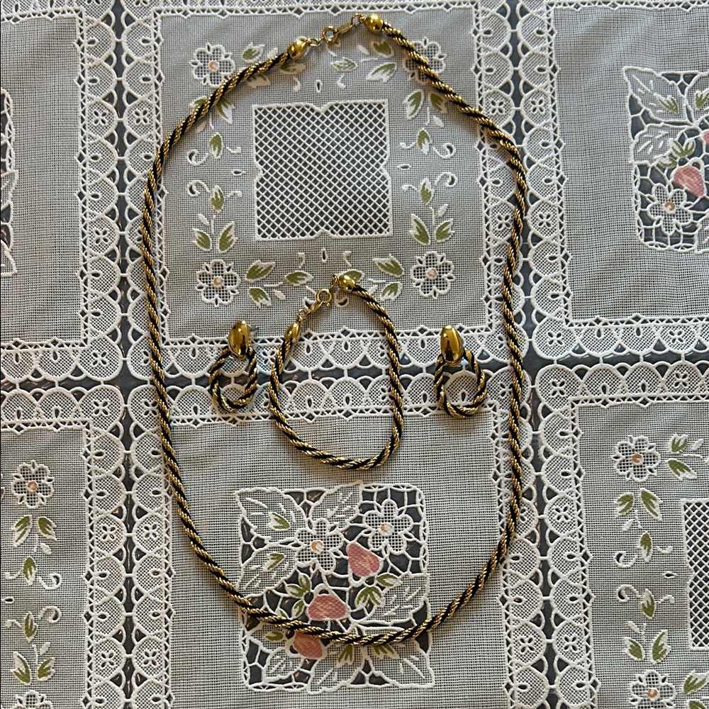 Trifari Gold and Black Necklace Set